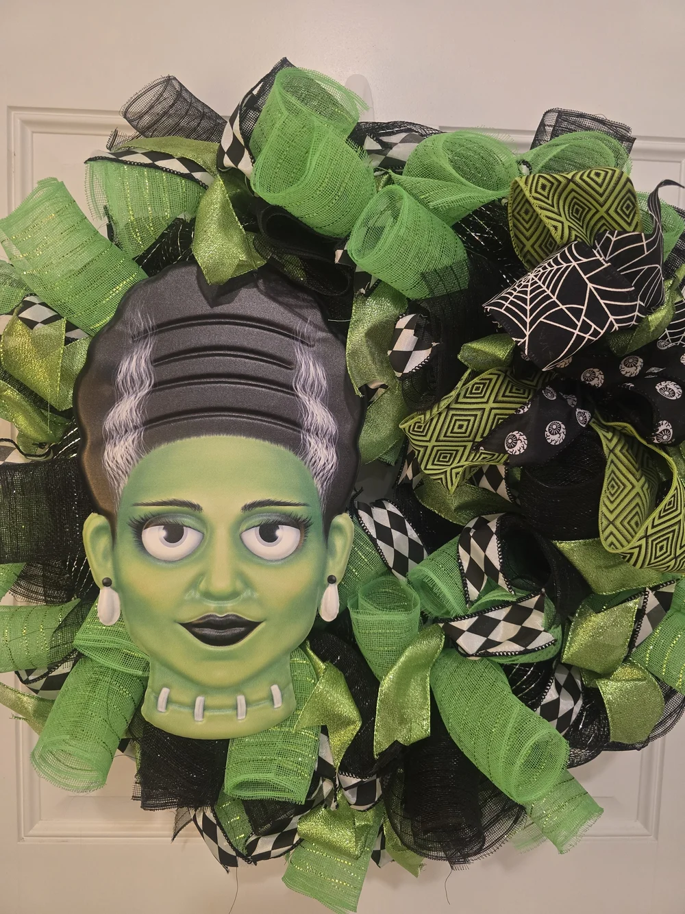 Green Frankenstein Bride Halloween Wreath